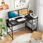 55 Inch Computer Desk with Charging Station and Storage Shelf