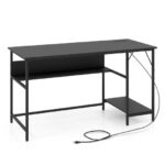 55 Inch Computer Desk with Charging Station and Storage Shelf