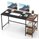 55 Inch Industrial Writing Desk with Storage Shelves and Tower Space