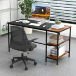 55 Inch Industrial Writing Desk with Storage Shelves and Tower Space