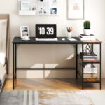 55 Inch Industrial Writing Desk with Storage Shelves and Tower Space