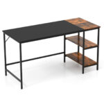 55 Inch Industrial Writing Desk with Storage Shelves and Tower Space