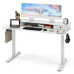 55 Inch x 24 Inch Height Adjustable Electric Standing Desk with Drawers and Monitor Shelf