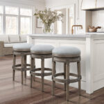 31 Inch Gray Wood Swivel Backless Bar Height Bar Stool
