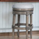 31 Inch Gray Wood Swivel Backless Bar Height Bar Stool