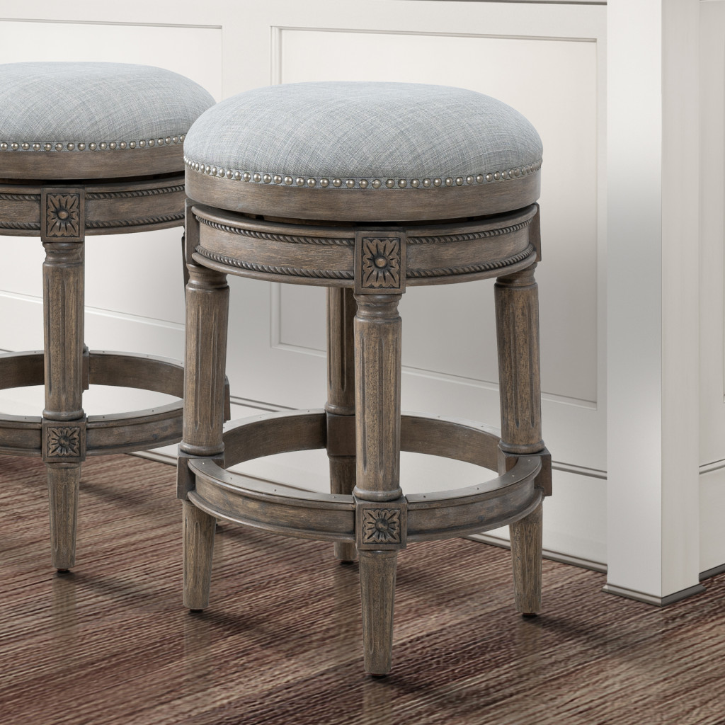 26-Inch Gray Wood Swivel Backless Counter Height Bar Stool 6 26-Inch Gray Wood Swivel Backless Counter Height Bar Stool - Image 6