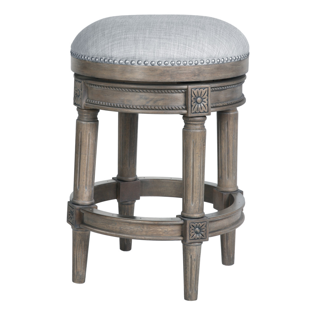 26-Inch Gray Wood Swivel Backless Counter Height Bar Stool 1 26-Inch Gray Wood Swivel Backless Counter Height Bar Stool