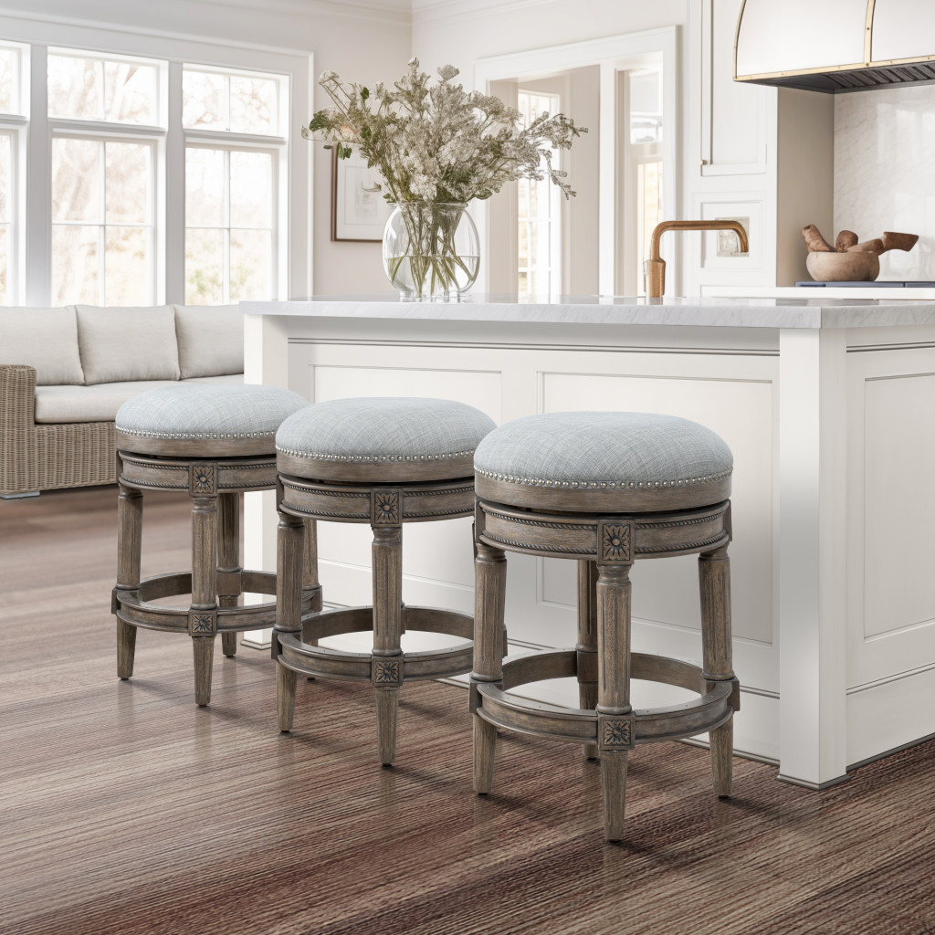 26-Inch Gray Wood Swivel Backless Counter Height Bar Stool 7 26-Inch Gray Wood Swivel Backless Counter Height Bar Stool - Image 7
