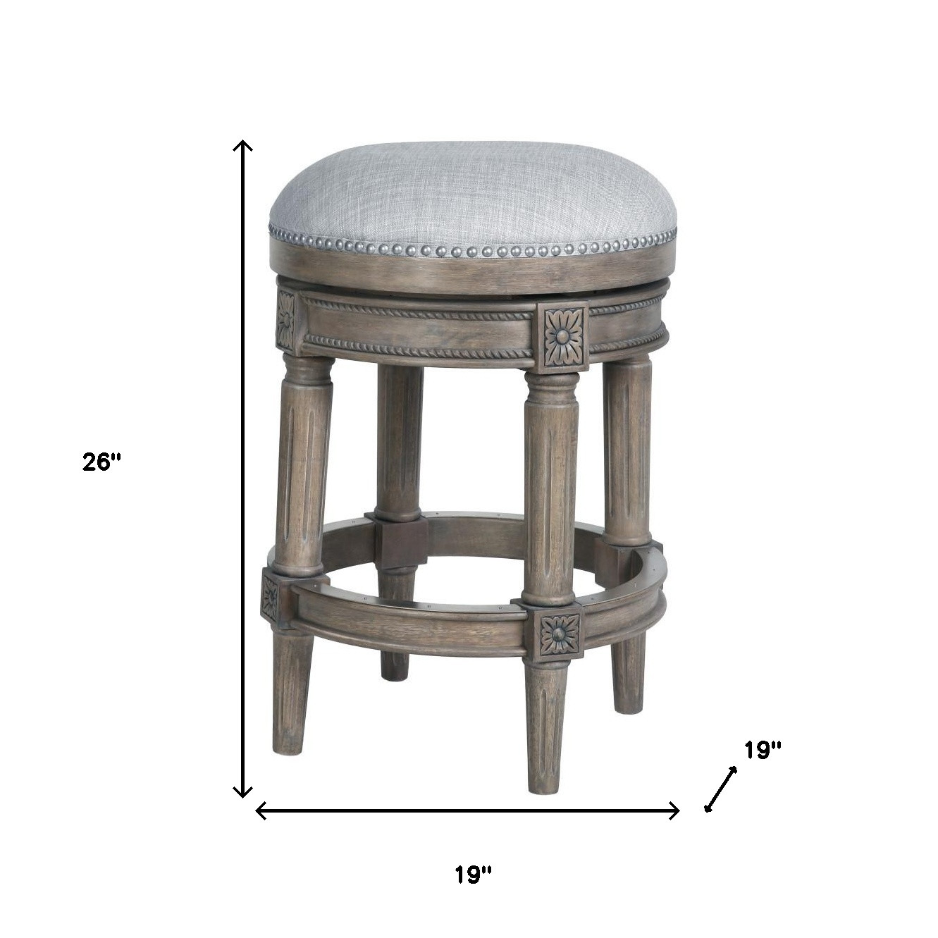 26-Inch Gray Wood Swivel Backless Counter Height Bar Stool 8 26-Inch Gray Wood Swivel Backless Counter Height Bar Stool - Image 8