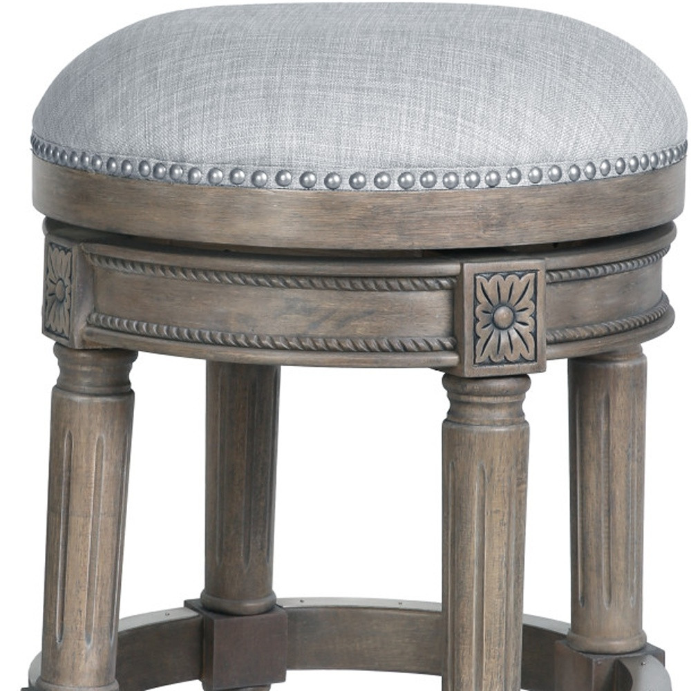 26-Inch Gray Wood Swivel Backless Counter Height Bar Stool 4 26-Inch Gray Wood Swivel Backless Counter Height Bar Stool - Image 4
