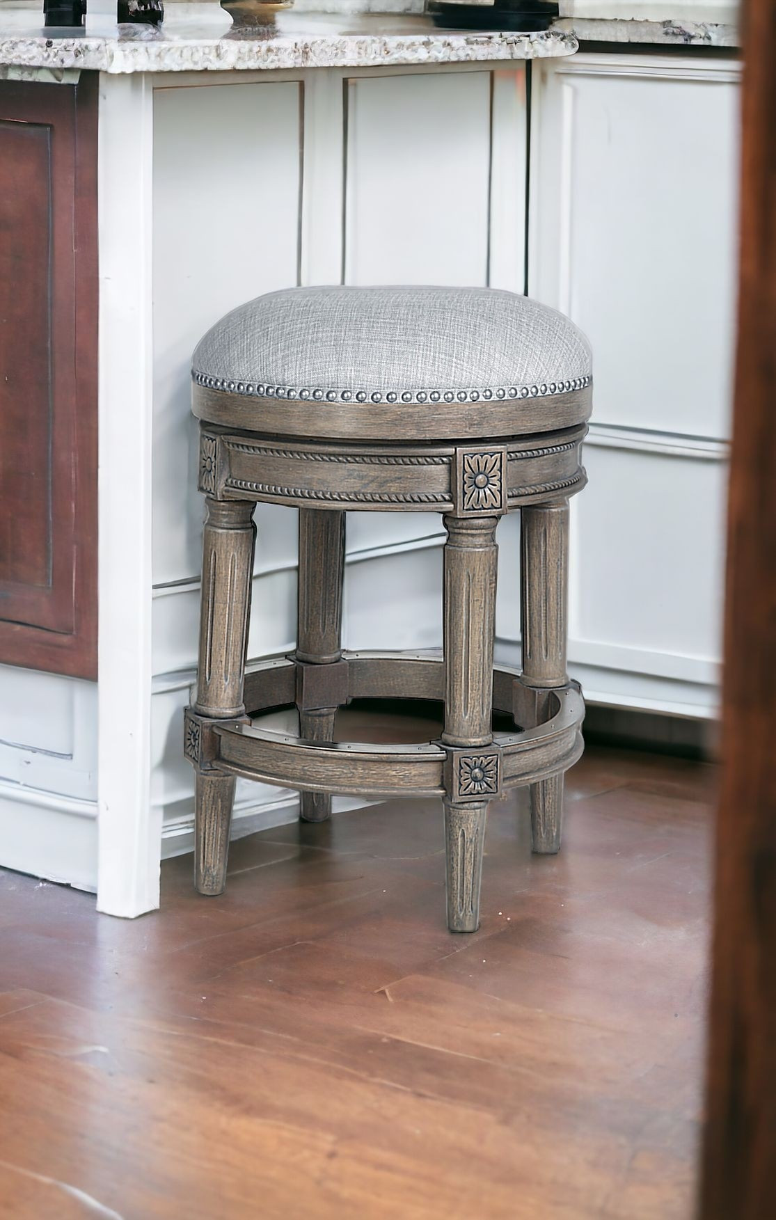 26-Inch Gray Wood Swivel Backless Counter Height Bar Stool 3 26-Inch Gray Wood Swivel Backless Counter Height Bar Stool - Image 3
