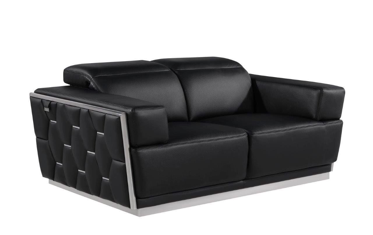 Black and Silver Italian Leather Loveseat with Square Arms 2 Black and Silver Italian Leather Loveseat with Square Arms - Image 2
