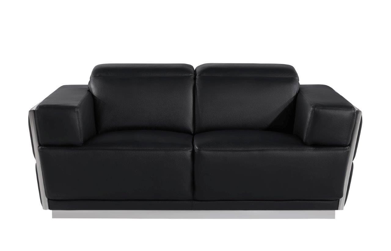 Black and Silver Italian Leather Loveseat with Square Arms 4 Black and Silver Italian Leather Loveseat with Square Arms - Image 4