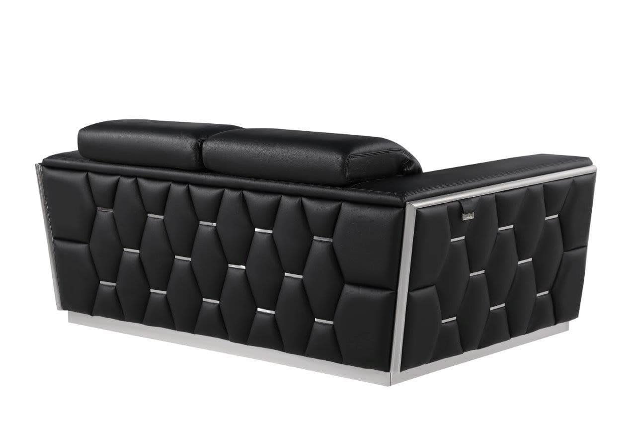 Black and Silver Italian Leather Loveseat with Square Arms 5 Black and Silver Italian Leather Loveseat with Square Arms - Image 5