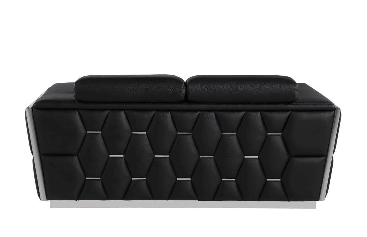 Black and Silver Italian Leather Loveseat with Square Arms 6 Black and Silver Italian Leather Loveseat with Square Arms - Image 6