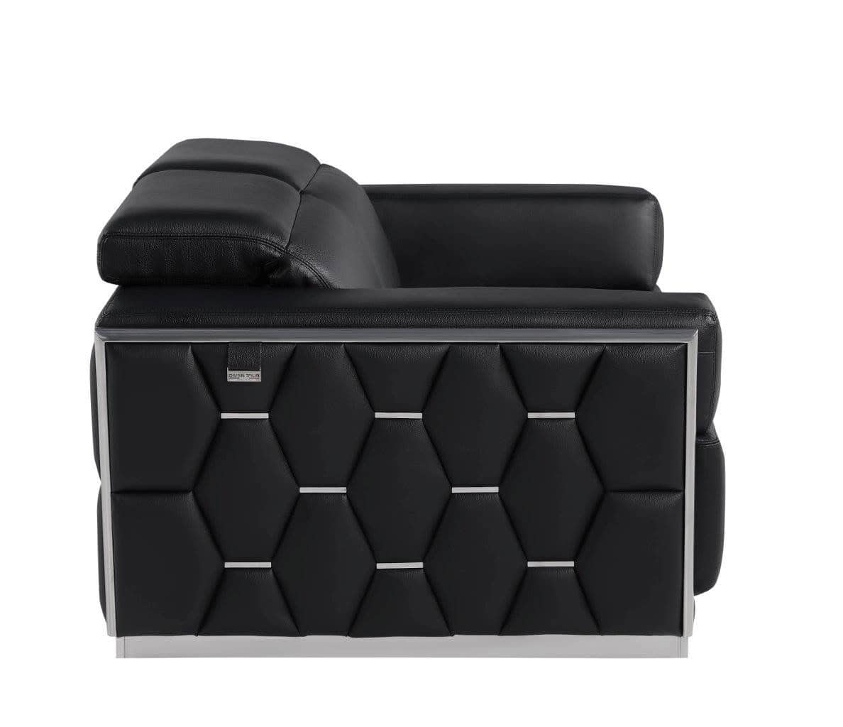 Black and Silver Italian Leather Loveseat with Square Arms 7 Black and Silver Italian Leather Loveseat with Square Arms - Image 7