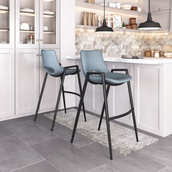Mid-Century Modern Faux Leather Barstools with Armrest and Footrest (Set of 2)