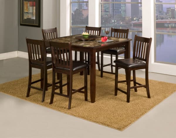 Espresso Traditional Pub Table Faux Marble Top with Lazy Susan