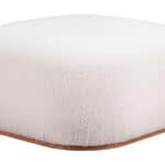 Cream Upholstered Sherpa Ottoman with Wood Veneer Legs 9 Cream Upholstered Sherpa Ottoman with Wood Veneer Legs