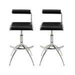 Adjustable Black and Silver Modern Low Back Bar Stools (Set of 2)