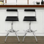 Adjustable Black and Silver Modern Low Back Bar Stools (Set of 2)
