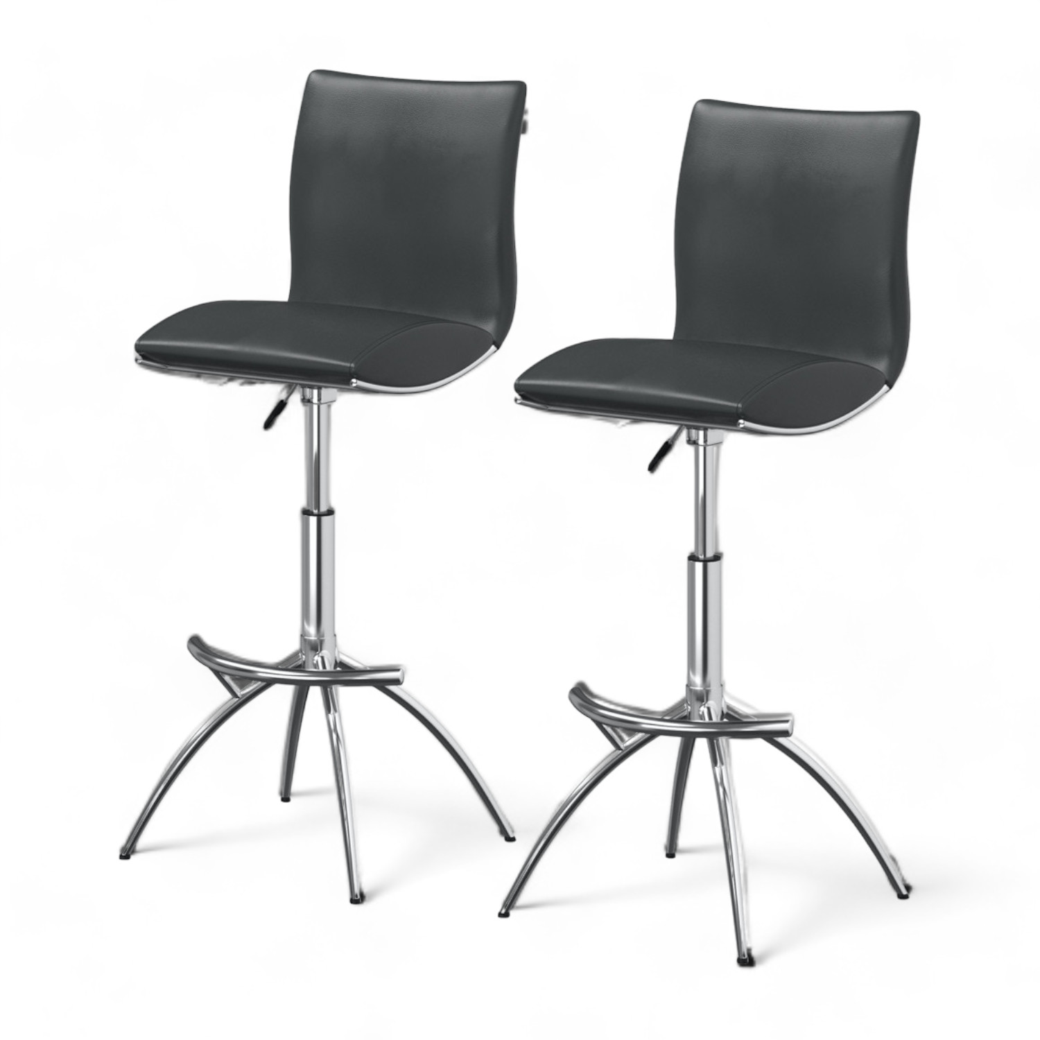 26-30 Inch Adjustable Gray Faux Leather Modern Bar Stools (Set of 2) 3 26-30 Inch Adjustable Gray Faux Leather Modern Bar Stools (Set of 2) - Image 3