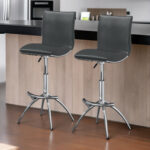26-30 Inch Adjustable Gray Faux Leather Modern Bar Stools (Set of 2) 5 26-30 Inch Adjustable Gray Faux Leather Modern Bar Stools (Set of 2)