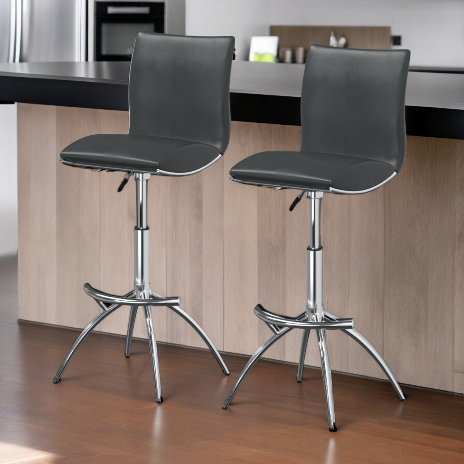 26-30 Inch Adjustable Gray Faux Leather Modern Bar Stools (Set of 2) 1 26-30 Inch Adjustable Gray Faux Leather Modern Bar Stools (Set of 2)