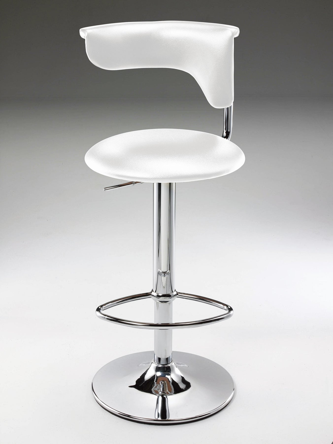 Adjustable White Faux Leather and Silver Metal Modern Bar Stool 4 Adjustable White Faux Leather and Silver Metal Modern Bar Stool - Image 4