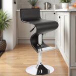 28-Inch Adjustable Modern Black And Silver Faux Leather Bar Stool 6 28-Inch Adjustable Modern Black And Silver Faux Leather Bar Stool