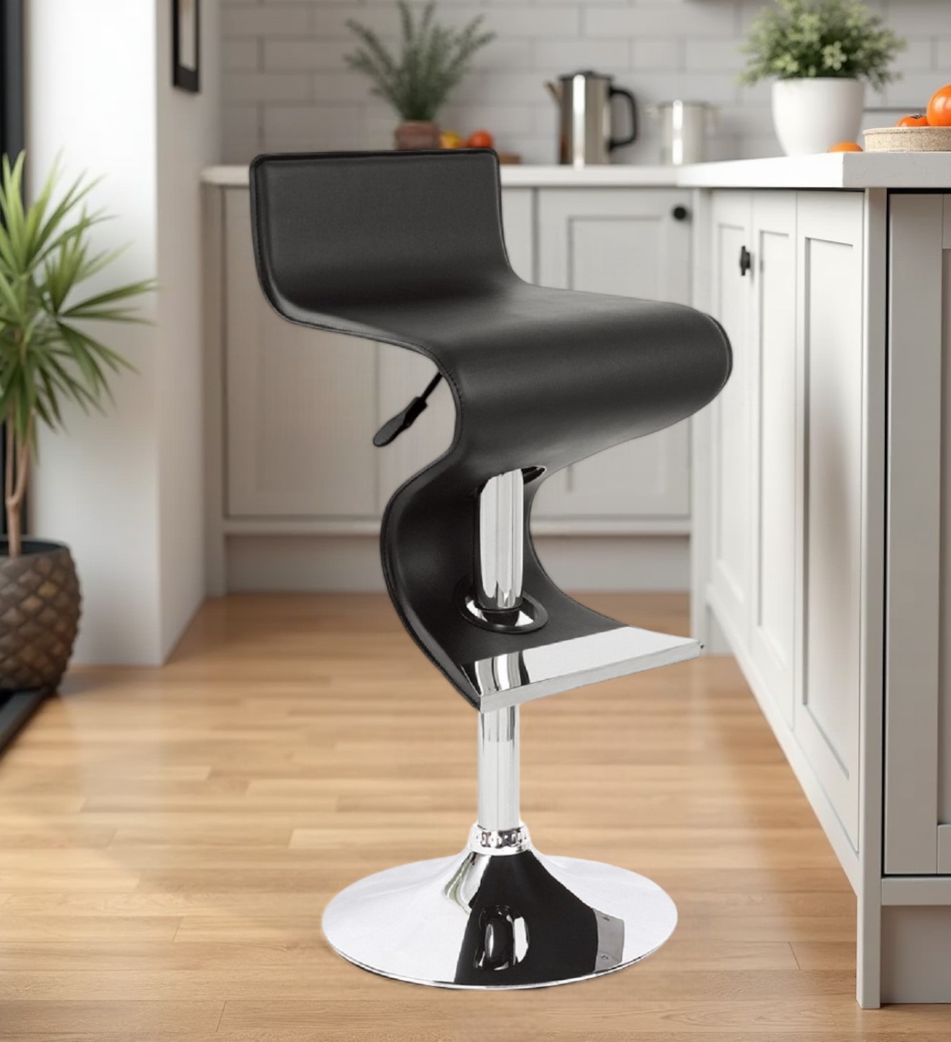 28-Inch Adjustable Modern Black And Silver Faux Leather Bar Stool 1 28-Inch Adjustable Modern Black And Silver Faux Leather Bar Stool
