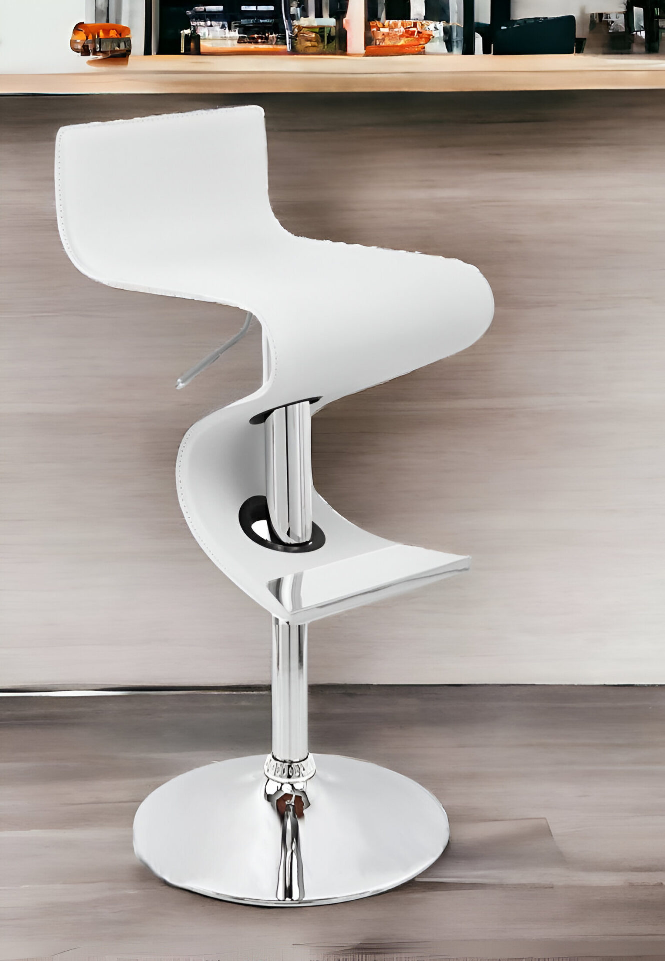 28 Inch White Faux Leather Modern Adjustable Height Bar Stool 2 28 Inch White Faux Leather Modern Adjustable Height Bar Stool - Image 2