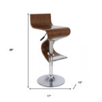 28-Inch Modern Brown And Silver Adjustable Faux Leather Bar Stool