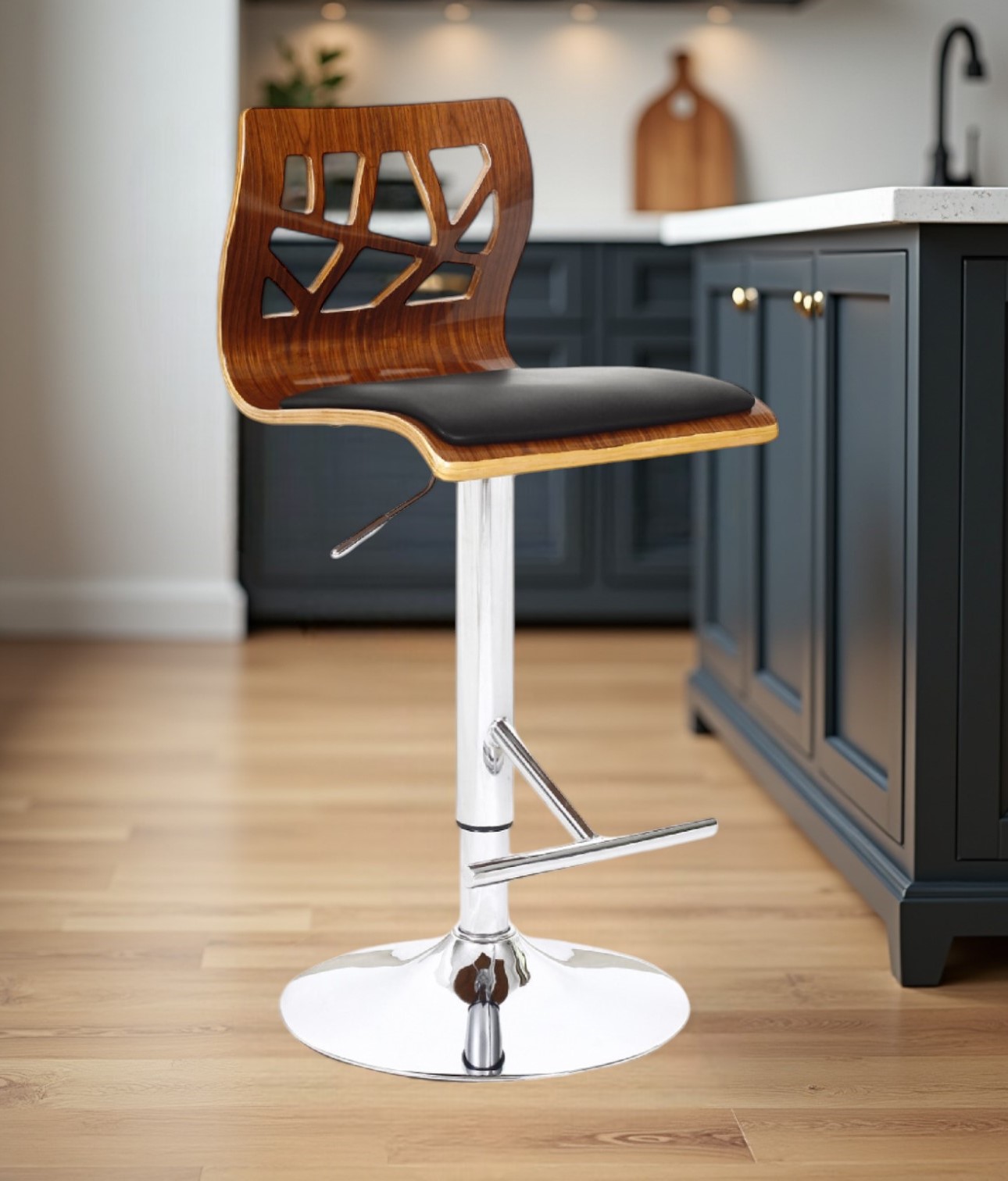 Adjustable Black Brown and Silver Modern Low Back Bar Stool 1 Adjustable Black Brown and Silver Modern Low Back Bar Stool