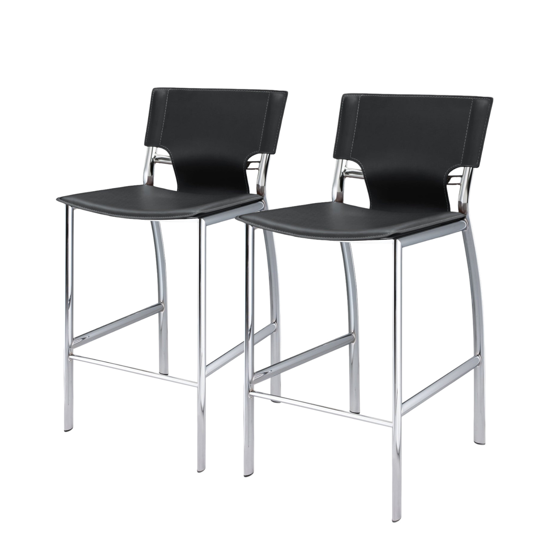 25" Gray and Silver Modern Faux Leather Bar Stools, Set of 2 2 25" Gray and Silver Modern Faux Leather Bar Stools, Set of 2 - Image 2