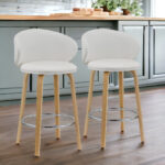 26 Inch Modern White Faux Leather and Metal Bar Stools (Set of 2)
