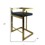 26 Inch Black and Gold Faux Leather Bar Stool