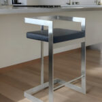 26-Inch Black and Silver Modern Faux Leather Bar Stool