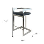 26-Inch Black and Silver Modern Faux Leather Bar Stool