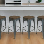 30 Inch Brown and Gunmetal Backless Bar Stools (Set of 4)