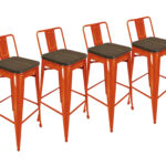 30 Inch Brown and Orange Modern Bar Stools with Footrest (4)