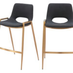 26 Inch Black Gold Faux Leather Bar Stools Set of 2