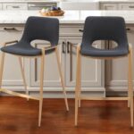 26 Inch Black Gold Faux Leather Bar Stools Set of 2