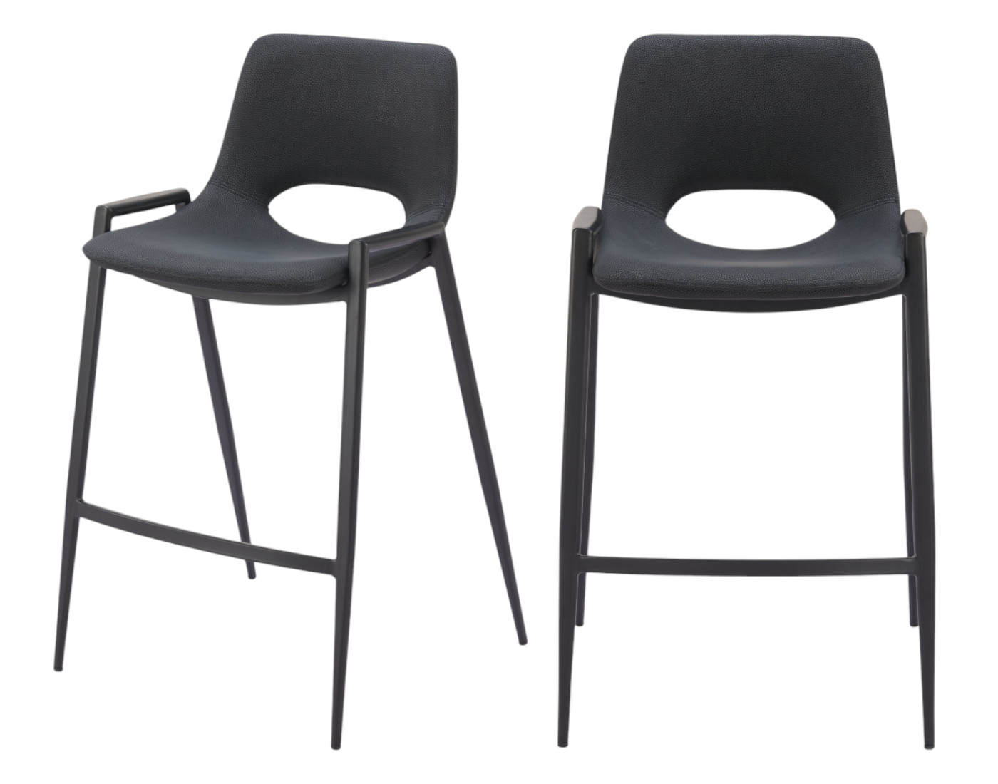 26 Inch Black Faux Leather Steel Bar Stools Set of 2 2 26 Inch Black Faux Leather Steel Bar Stools Set of 2 - Image 2