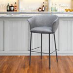 30 Inch Gray Black Faux Leather Steel Modern Bar Stool