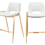 26 Inch White and Gold Modern Faux Leather Bar Stools (Set of 2)
