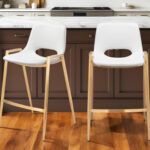 26 Inch White and Gold Modern Faux Leather Bar Stools (Set of 2)