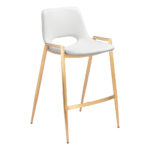 26 Inch White and Gold Modern Faux Leather Bar Stools (Set of 2)