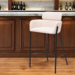 30-Inch Beige and Black Fabric and Steel Bar Stool