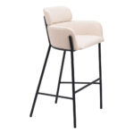 30-Inch Beige and Black Fabric and Steel Bar Stool